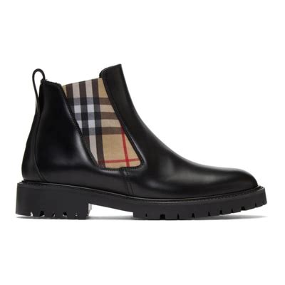 burberry chettle leather bootie|Check Panel Leather Chelsea Boots in Black .